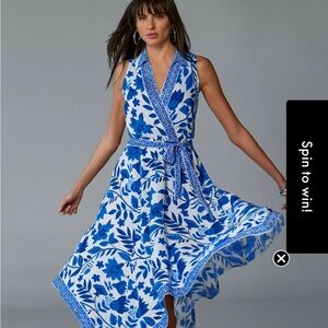 Boston Proper Blue and White Floral High Low Dress